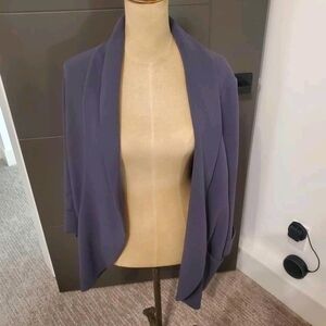 Aritzia Wilfred Chevalier Draped Crepe Blazer Blue Open Front Work Office Jacket